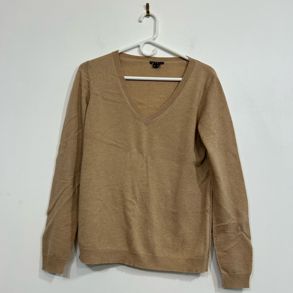 Theory V-neck Tan Sweater Women’s Size Large - Picture 1 of 5